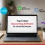 Laptop on a desk with the top 5 best accounting software for small businesses logos coming out of the laptop.